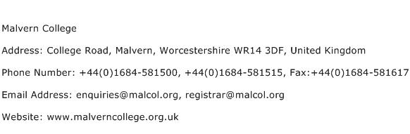 Malvern College Address Contact Number
