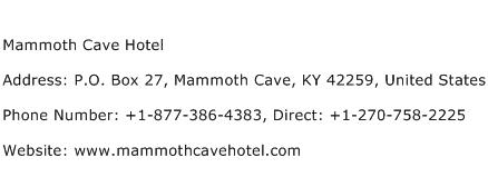 Mammoth Cave Hotel Address Contact Number