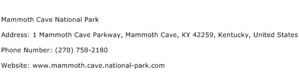 Mammoth Cave National Park Address Contact Number