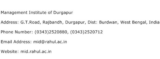 Management Institute of Durgapur Address Contact Number