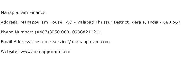 Manappuram Finance Address Contact Number