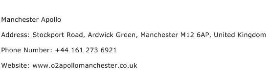 Manchester Apollo Address Contact Number