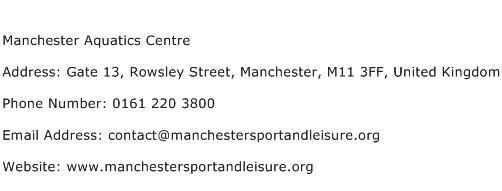 Manchester Aquatics Centre Address Contact Number