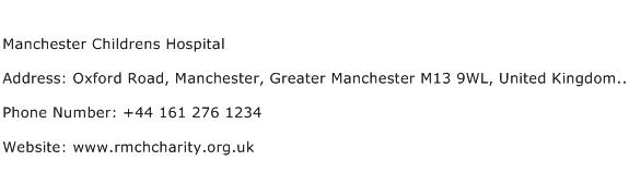 Manchester Childrens Hospital Address Contact Number
