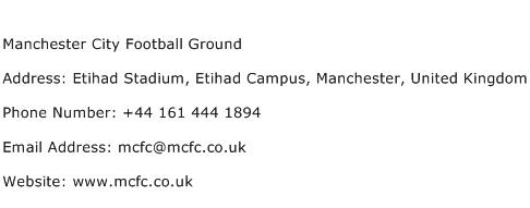 Manchester City Football Ground Address Contact Number