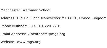 Manchester Grammar School Address Contact Number