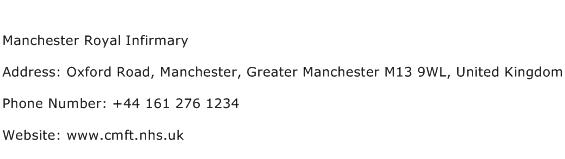 Manchester Royal Infirmary Address Contact Number