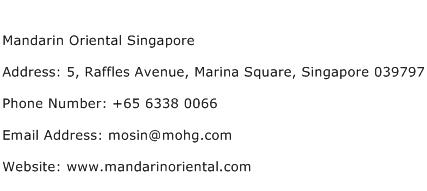 Mandarin Oriental Singapore Address Contact Number