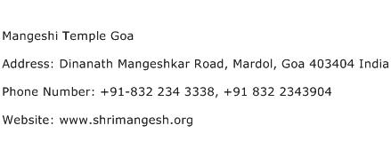 Mangeshi Temple Goa Address Contact Number
