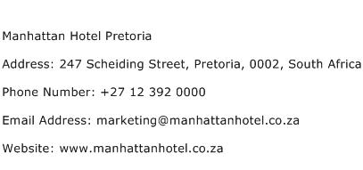 Manhattan Hotel Pretoria Address Contact Number