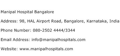 Manipal Hospital Bangalore Address Contact Number