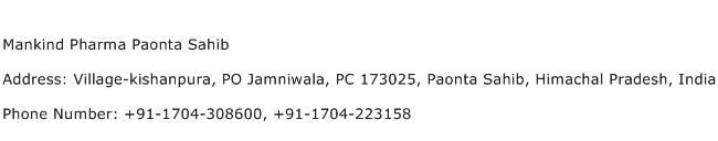 Mankind Pharma Paonta Sahib Address Contact Number