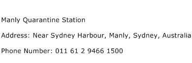 Manly Quarantine Station Address Contact Number