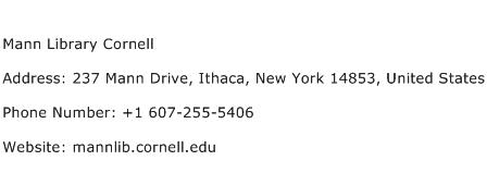 Mann Library Cornell Address Contact Number