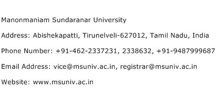 Manonmaniam Sundaranar University Address Contact Number