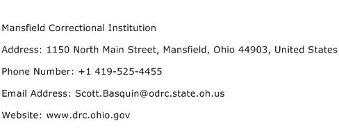 Mansfield Correctional Institution Address Contact Number