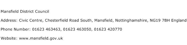Mansfield District Council Address Contact Number