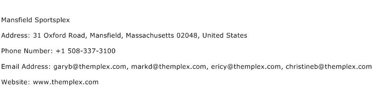 Mansfield Sportsplex Address Contact Number