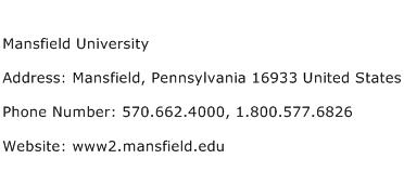 Mansfield University Address Contact Number