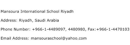 Mansoura International School Riyadh Address Contact Number