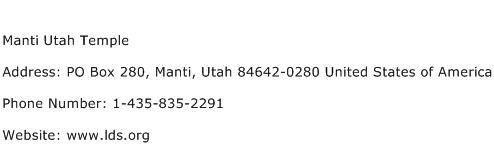 Manti Utah Temple Address Contact Number