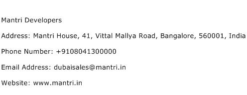 Mantri Developers Address Contact Number