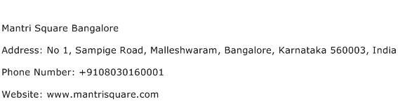 Mantri Square Bangalore Address Contact Number