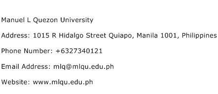 Manuel L Quezon University Address Contact Number
