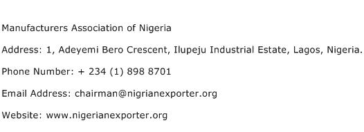 Manufacturers Association of Nigeria Address Contact Number