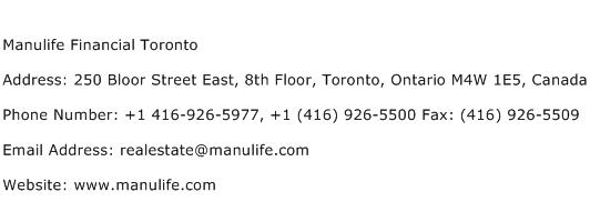 Manulife Financial Toronto Address Contact Number