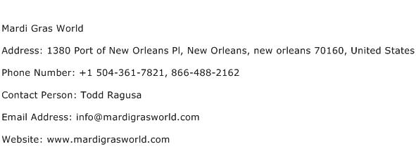 Mardi Gras World Address Contact Number