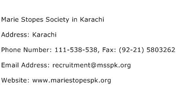 Marie Stopes Society in Karachi Address Contact Number