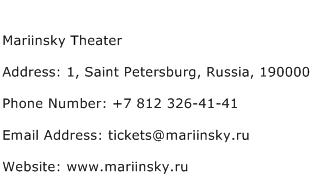 Mariinsky Theater Address Contact Number