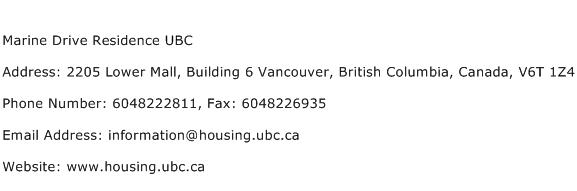 Marine Drive Residence UBC Address Contact Number