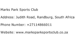 Marks Park Sports Club Address Contact Number
