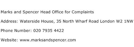Marks and Spencer Head Office for Complaints Address Contact Number
