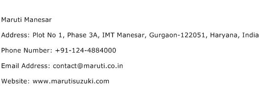 Maruti Manesar Address Contact Number