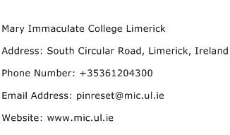 Mary Immaculate College Limerick Address Contact Number