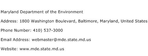Maryland Department of the Environment Address Contact Number