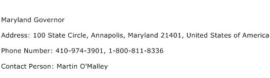 Maryland Governor Address Contact Number