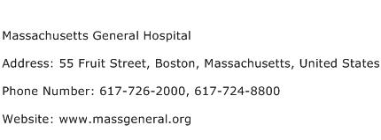 Massachusetts General Hospital Address Contact Number