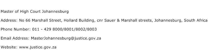 Master of High Court Johannesburg Address Contact Number