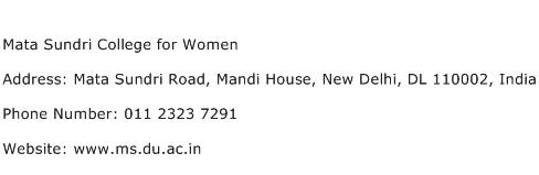 Mata Sundri College for Women Address Contact Number