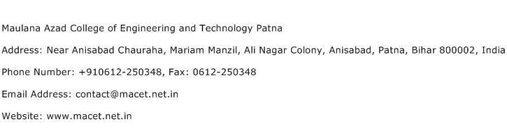 Maulana Azad College of Engineering and Technology Patna Address Contact Number