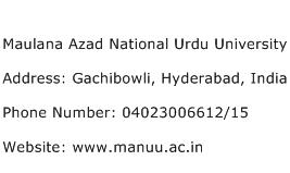 Maulana Azad National Urdu University Address Contact Number