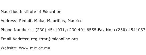 Mauritius Institute of Education Address Contact Number