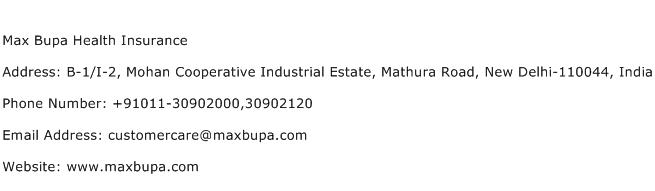 Max Bupa Health Insurance Address Contact Number