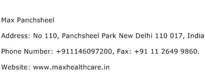 Max Panchsheel Address Contact Number