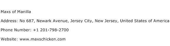 Maxs of Manilla Address Contact Number