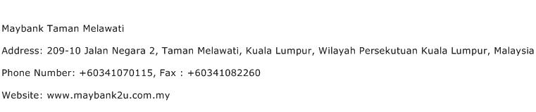 Maybank Taman Melawati Address Contact Number